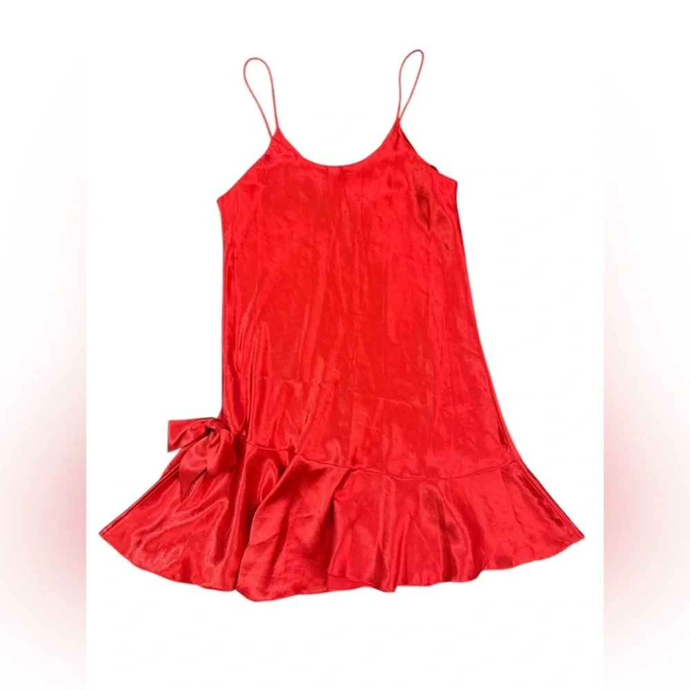 BEAUTIFUL Vintage LIZ Red Bow Mini Slip Dress Size Medium. - Picture 6 of 7